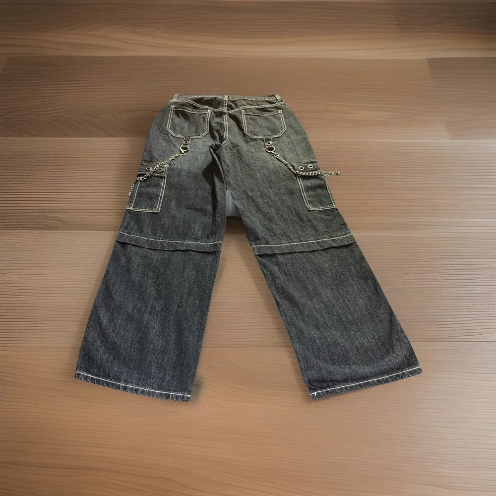 Hot Topic Jeans Size 9 Blue Chains Grommets Straps Baggy Grunge Skater Women's